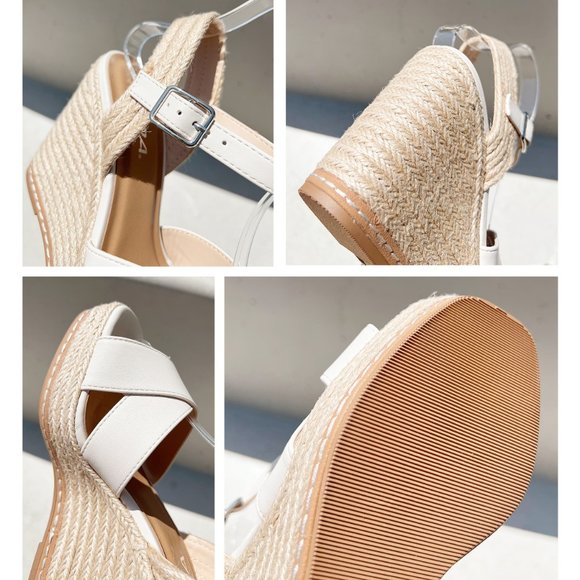 NEW Crisscross Strap Espadrille Natural Straw Jute Platform Wedges Sandals BONE - Picture 10 of 16